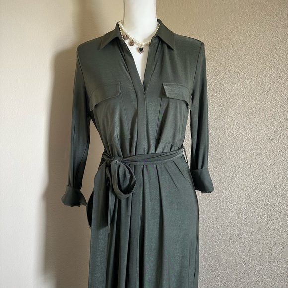 L'agence Rivi Midi Shirt Dress Olive Green XS Utility Business Casual Luxury - Picture 3 of 13
